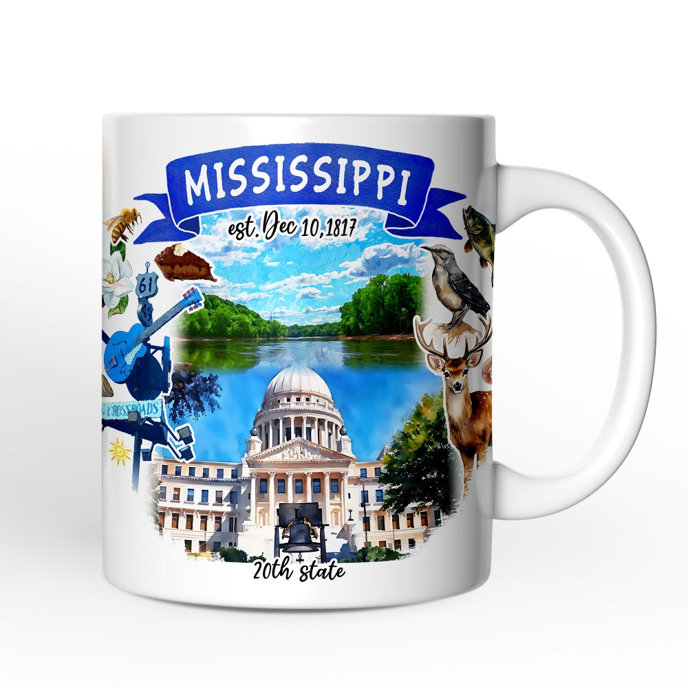 Artistic Mississippi State Themes and Landmarks Personalized Mug With Custom Name Personalized Ceramic Mug OrnamentallyYou 12oz Mug Non-Custom