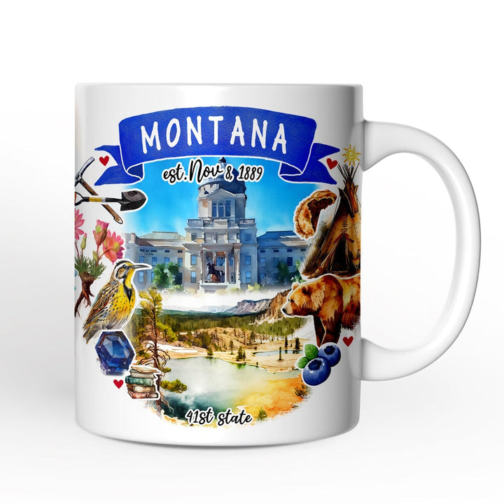 Artistic Montana State Themes and Landmarks Personalized Mug With Custom Name Personalized Ceramic Mug OrnamentallyYou 12oz Mug Non-Custom