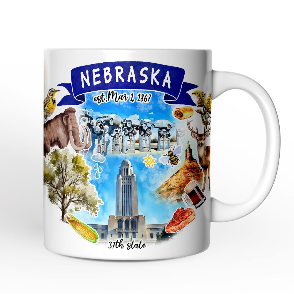 Artistic Nebraska State Themes and Landmarks Personalized Mug With Custom Name Personalized Ceramic Mug OrnamentallyYou 12oz Mug Non-Custom