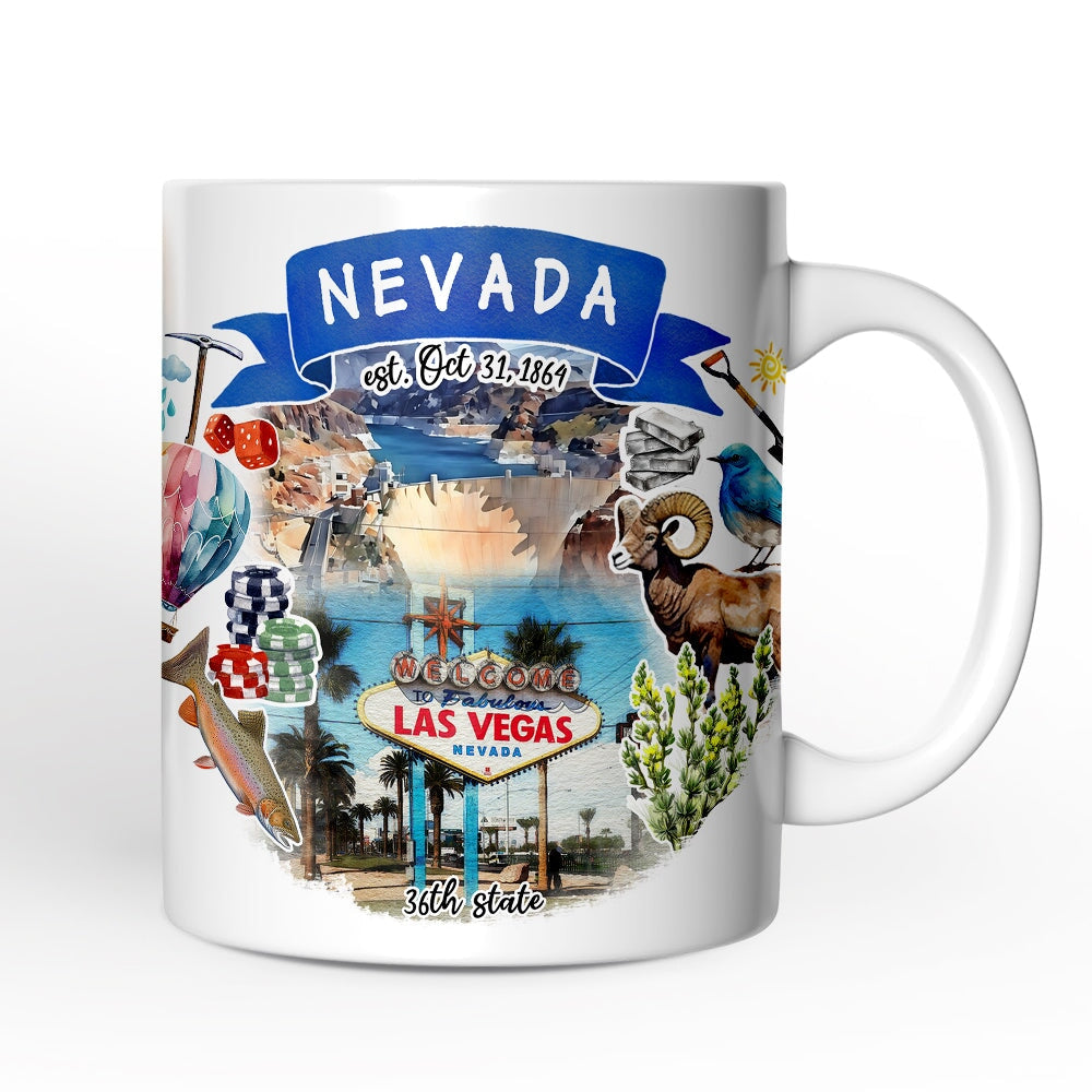 Artistic Nevada State Themes and Landmarks Personalized Mug With Custom Name Personalized Ceramic Mug OrnamentallyYou 12oz Mug Non-Custom