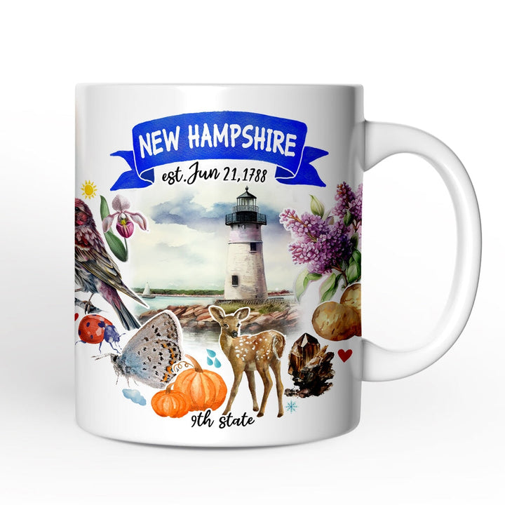 Artistic New Hampshire State Themes and Landmarks Personalized Mug With Custom Name Personalized Ceramic Mug OrnamentallyYou 12oz Mug Non-Custom