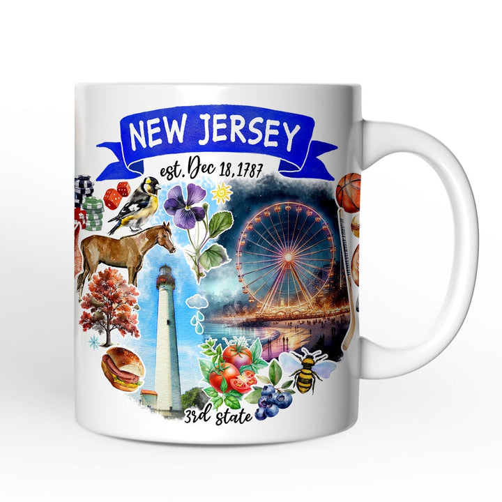 Artistic New Jersey State Themes and Landmarks Personalized Mug With Custom Name Personalized Ceramic Mug OrnamentallyYou 12oz Mug Non-Custom