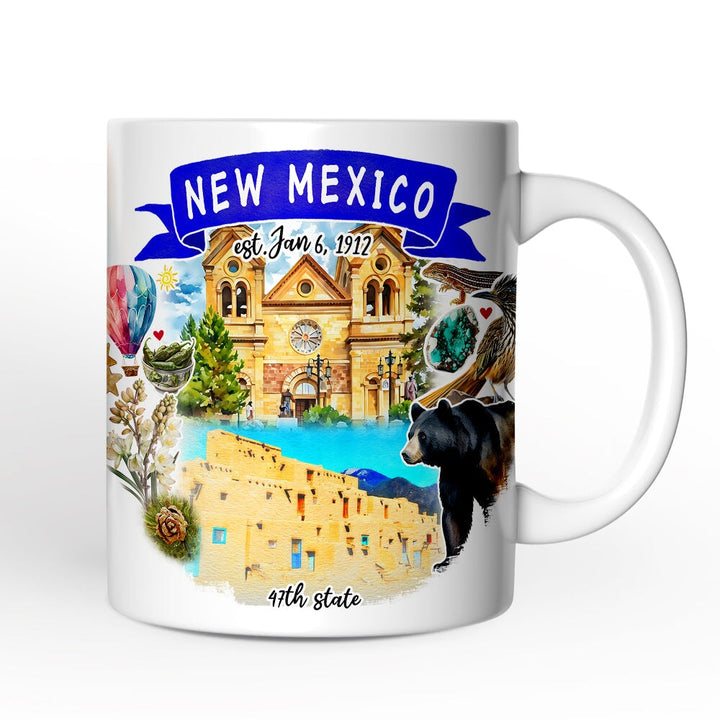Artistic New Mexico State Themes and Landmarks Personalized Mug With Custom Name Personalized Ceramic Mug OrnamentallyYou 12oz Mug Non-Custom