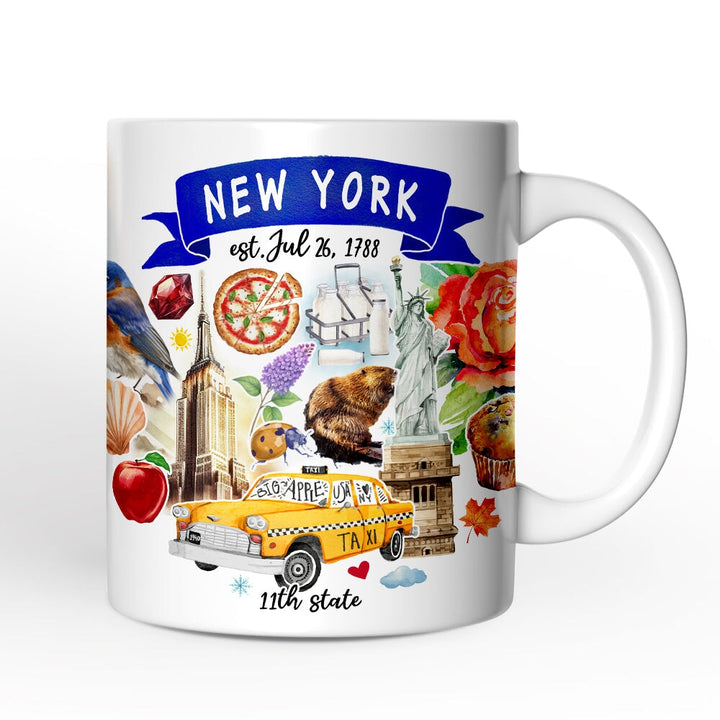Artistic New York State Themes and Landmarks Personalized Mug With Custom Name Personalized Ceramic Mug OrnamentallyYou