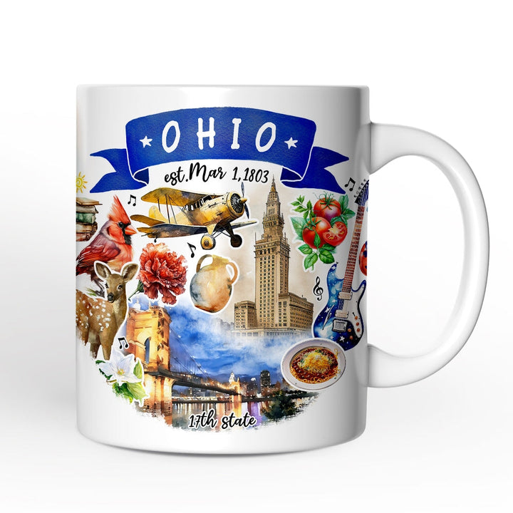 Artistic Ohio State Themes and Landmarks Personalized Mug With Custom Name Personalized Ceramic Mug OrnamentallyYou 12oz Mug Non-Custom