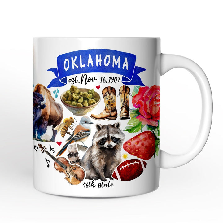 Artistic Oklahoma State Themes and Landmarks Personalized Mug With Custom Name Personalized Ceramic Mug OrnamentallyYou 12oz Mug Non-Custom