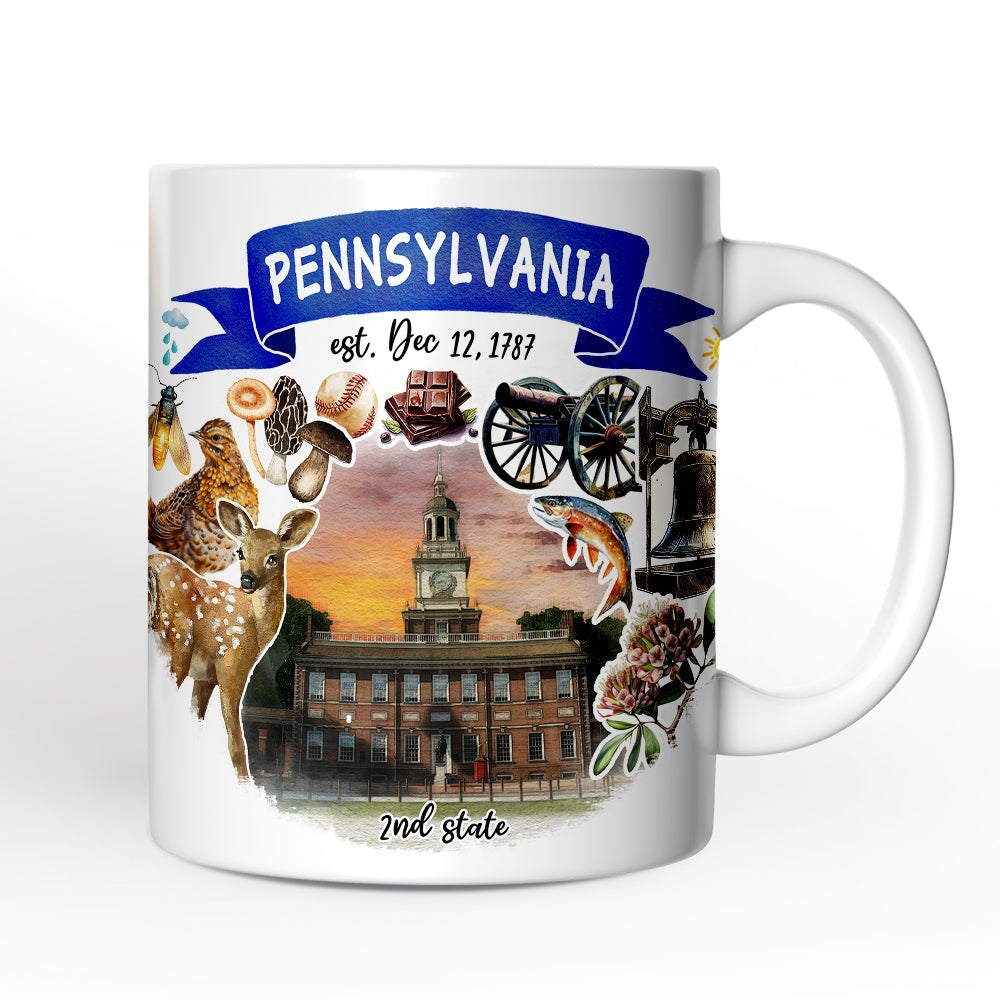 Artistic Pennsylvania State Themes and Landmarks Personalized Mug With Custom Name Personalized Ceramic Mug OrnamentallyYou 12oz Mug Non-Custom