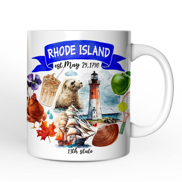 Artistic Rhode Island State Themes and Landmarks Personalized Mug With Custom Name Personalized Ceramic Mug OrnamentallyYou 12oz Mug Non-Custom