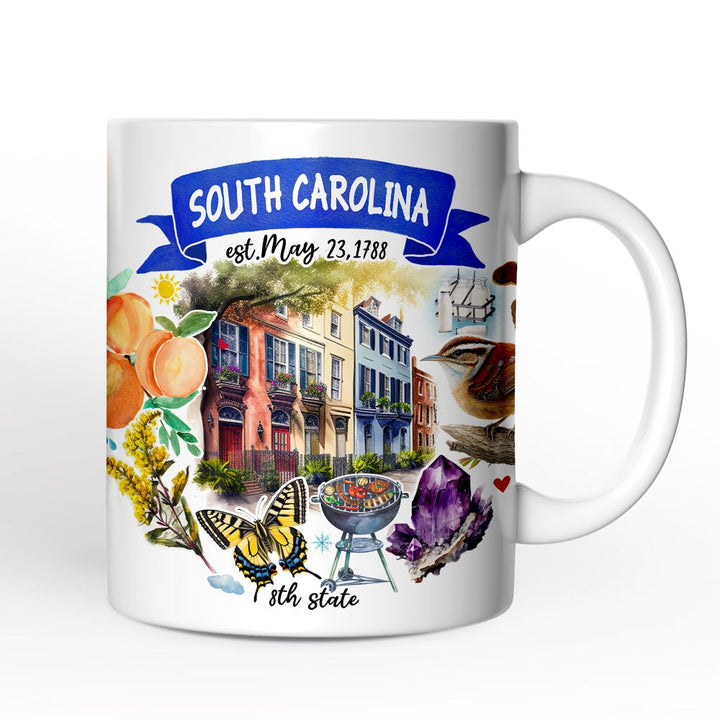 Artistic South Carolina State Themes and Landmarks Personalized Mug With Custom Name Personalized Ceramic Mug OrnamentallyYou 12oz Mug Non-Custom