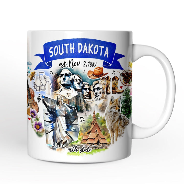 Artistic South Dakota State Themes and Landmarks Personalized Mug With Custom Name Personalized Ceramic Mug OrnamentallyYou 12oz Mug Non-Custom