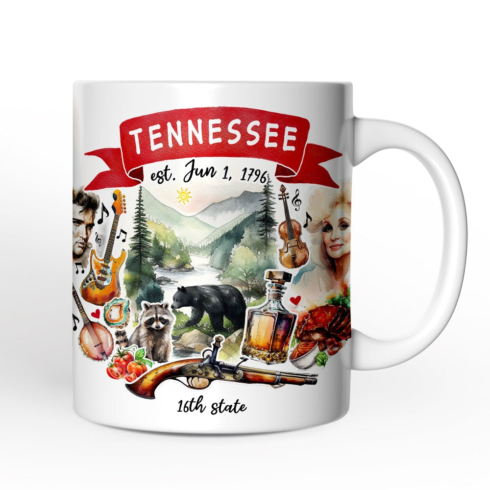 Artistic Tennessee State Themes and Landmarks Personalized Mug With Custom Name Personalized Ceramic Mug OrnamentallyYou 12oz Mug Non-Custom
