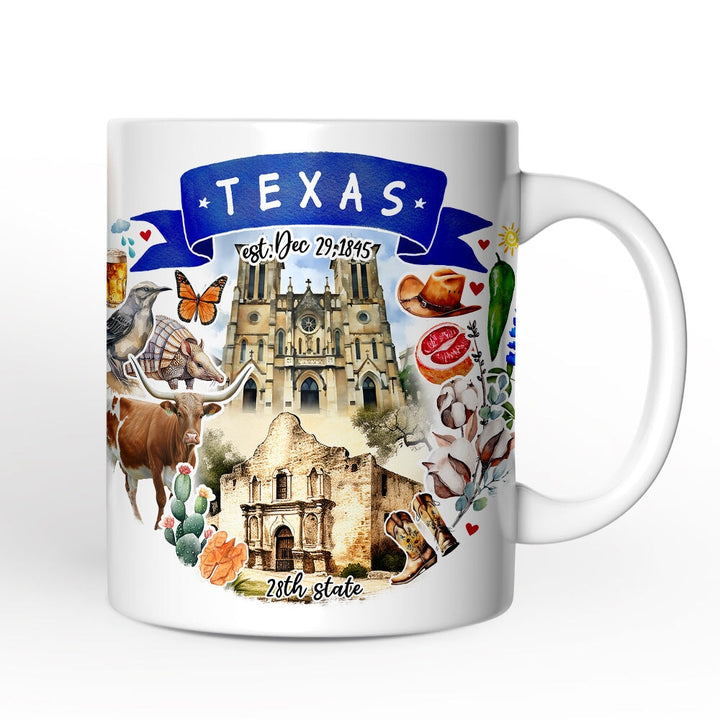 Artistic Texas State Themes and Landmarks Personalized Mug With Custom Name Personalized Ceramic Mug OrnamentallyYou 12oz Mug Non-Custom