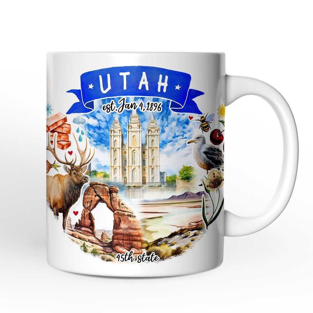 Artistic Utah State Themes and Landmarks Personalized Mug With Custom Name Personalized Ceramic Mug OrnamentallyYou 12oz Mug Non-Custom