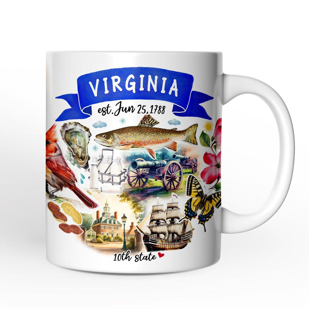 Artistic Virginia State Themes and Landmarks Personalized Mug With Custom Name Personalized Ceramic Mug OrnamentallyYou 12oz Mug Non-Custom