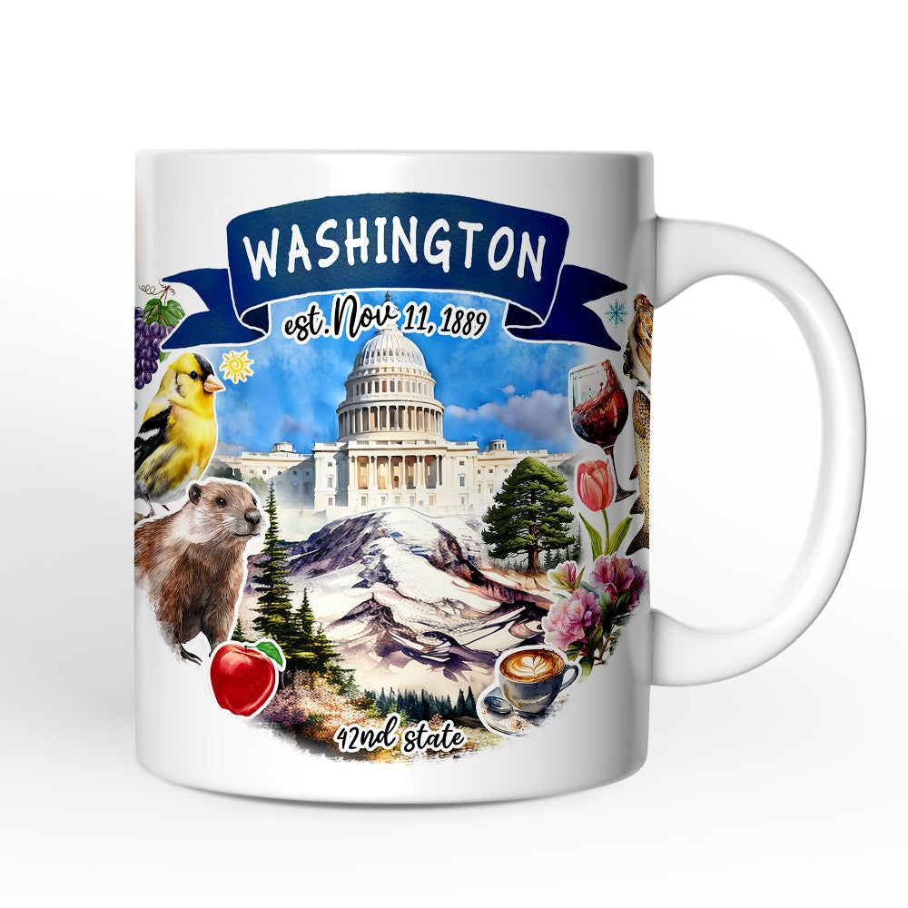 Artistic Washington State Themes and Landmarks Personalized Mug With Custom Name Personalized Ceramic Mug OrnamentallyYou 12oz Mug Non-Custom
