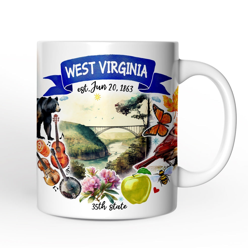 Artistic West Virginia State Themes and Landmarks Personalized Mug With Custom Name Personalized Ceramic Mug OrnamentallyYou 12oz Mug Non-Custom