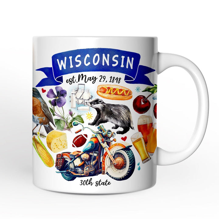 Artistic Wisconsin State Themes and Landmarks Personalized Mug With Custom Name Personalized Ceramic Mug OrnamentallyYou 12oz Mug Non-Custom