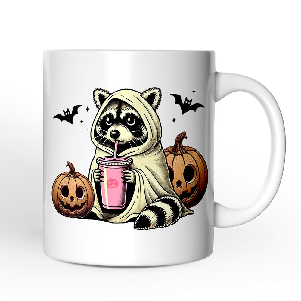 Cute Racoon Drinking Cup, Personalized Mug, Retro Halloween Gift with Custom Name Personalized Ceramic Mug OrnamentallyYou 12oz Mug Non-Custom
