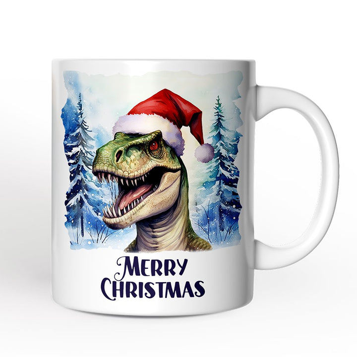 Dinosaur with Santa Hat Personalized Mug, Winter Forest Christmas Gift With Custom Name and Date Personalized Ceramic Mug OrnamentallyYou 12oz Mug Non-Custom