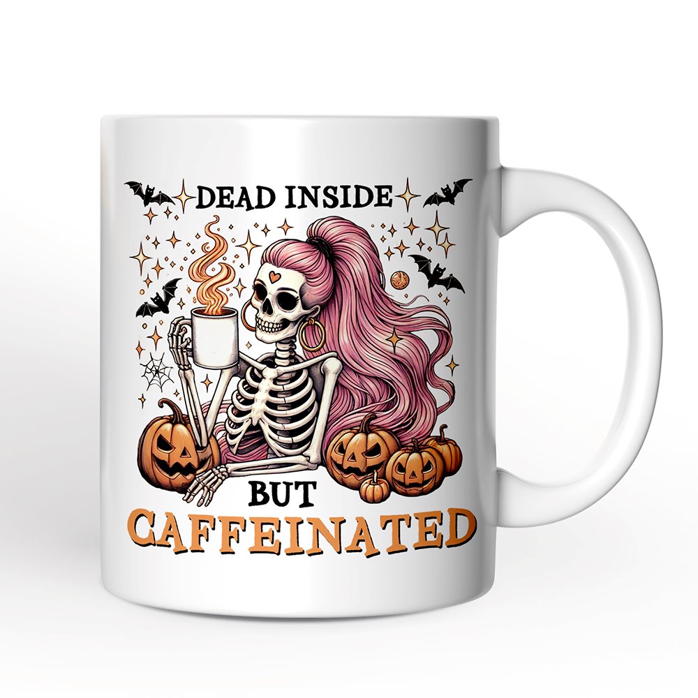 Funny Girl Caffeinated Skeleton, Personalized Halloween Mug For Women Personalized Ceramic Mug OrnamentallyYou 12oz Mug Non-Custom