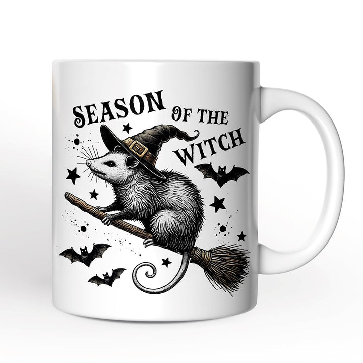 Funny Opossum Witch with Broom Personalized Mug, Vintage Halloween Gift with Custom Name Personalized Ceramic Mug OrnamentallyYou 12 oz Non-Customized