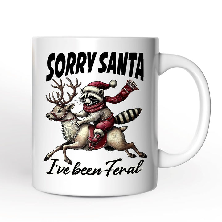 Funny Reindeer and Racoon Christmas Personalized Mug, Sorry Santa I've Been Feral Gift with Custom Name Personalized Ceramic Mug OrnamentallyYou