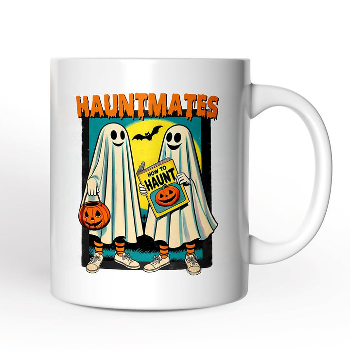 Funny Retro Ghosts Hauntmates Personalized Mug, Vintage Best Friend Halloween Gift with Custom Names Personalized Ceramic Mug OrnamentallyYou 12oz Mug Non-Custom