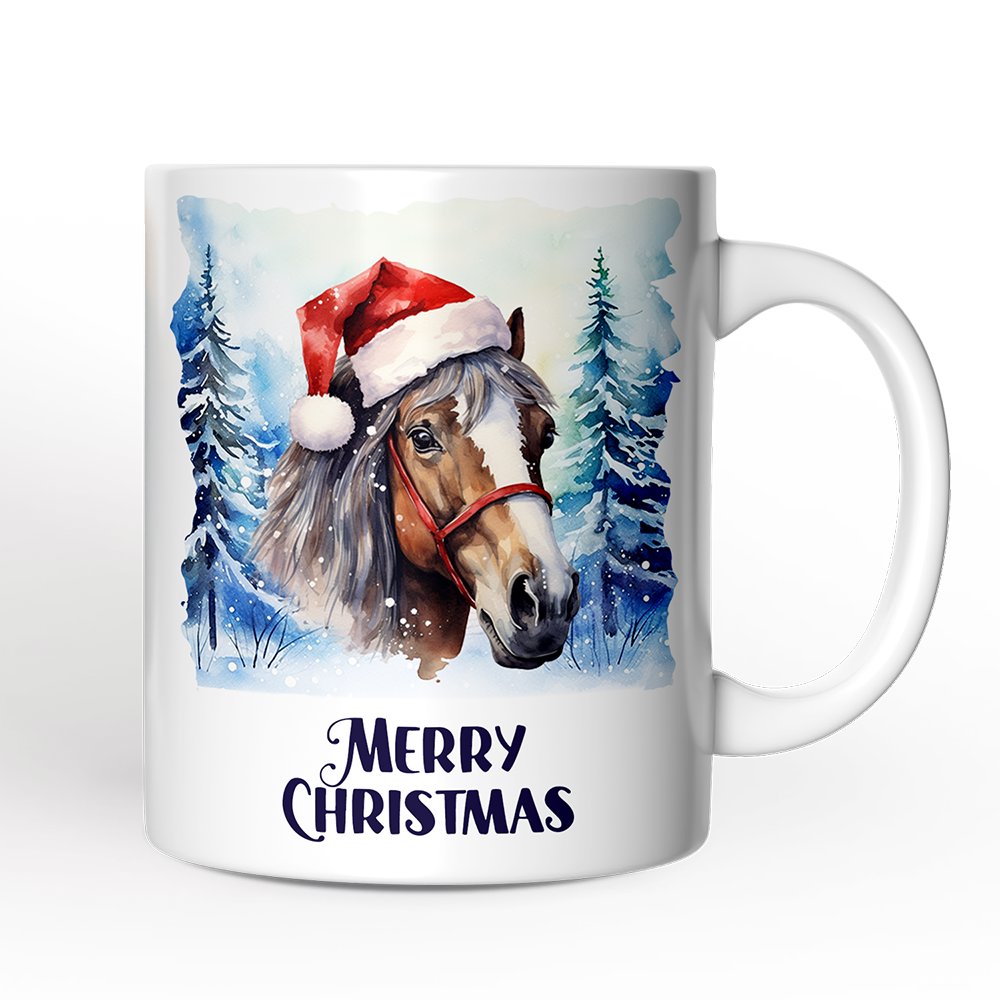 Horse with Santa Hat Personalized Mug, Winter Forest Christmas Gift With Custom Name and Date Personalized Ceramic Mug OrnamentallyYou 12oz Mug Non-Custom