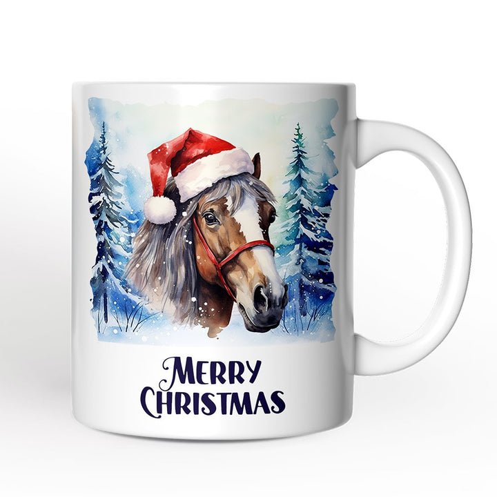 Horse with Santa Hat Personalized Mug, Winter Forest Christmas Gift With Custom Name and Date Personalized Ceramic Mug OrnamentallyYou 12oz Mug Non-Custom