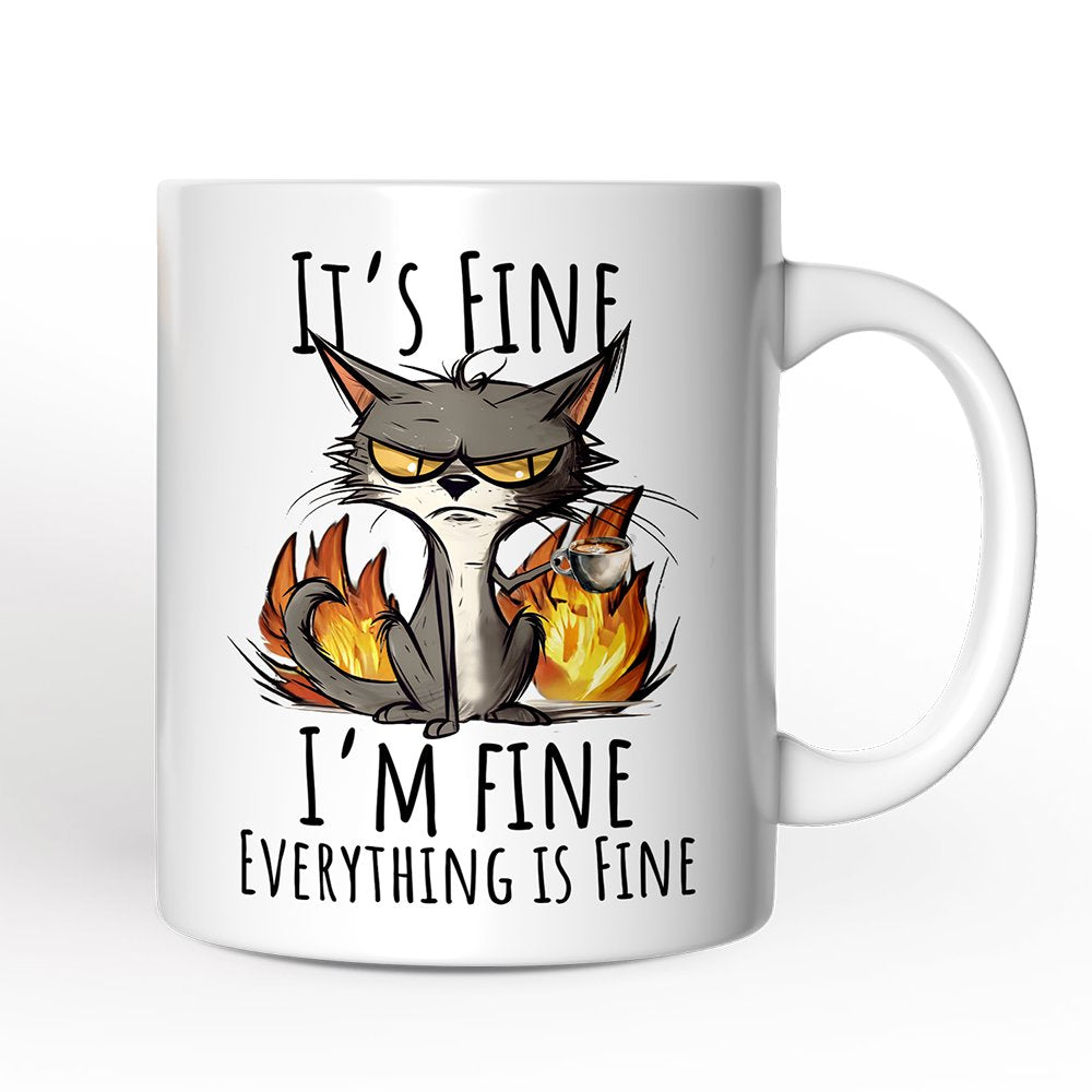 It's Fine I'm Fine Fire Cat Personalized Mug, Sarcastic Gift With Custom Name Personalized Ceramic Mug OrnamentallyYou 12oz Mug Non-Custom