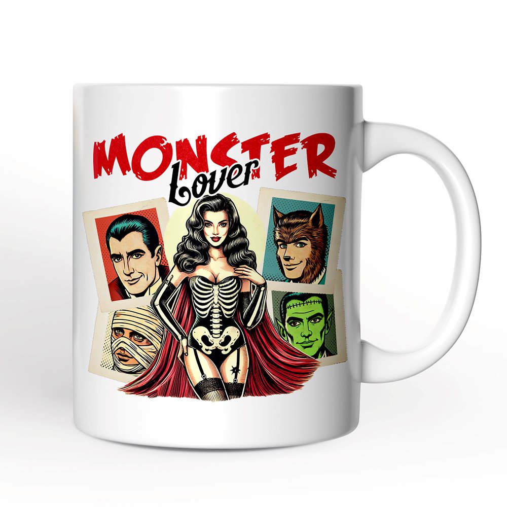 Monster Lover Personalized Halloween Mug, Horror Characters Retro Gift for Women with Custom Name Personalized Ceramic Mug OrnamentallyYou 12oz Mug Non-Custom