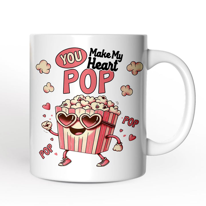 Popcorn Love Man Personalized Mug, You Make My Heart Pop Funny Romantic Gift With Custom Name Personalized Ceramic Mug OrnamentallyYou 12oz Mug Non-Custom