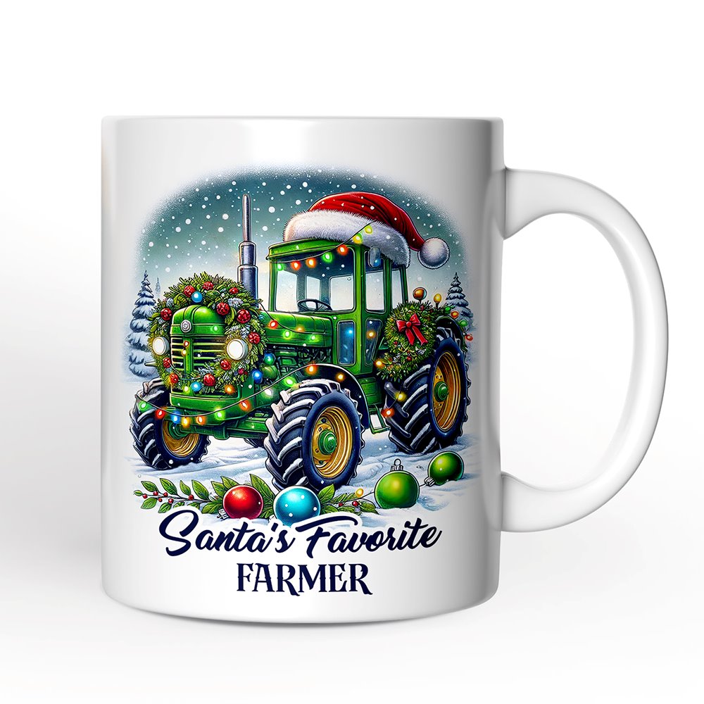 Santa's Favorite Farmer Personalized Mug, Christmas Green Tractor Gift with Custom Name Personalized Ceramic Mug OrnamentallyYou