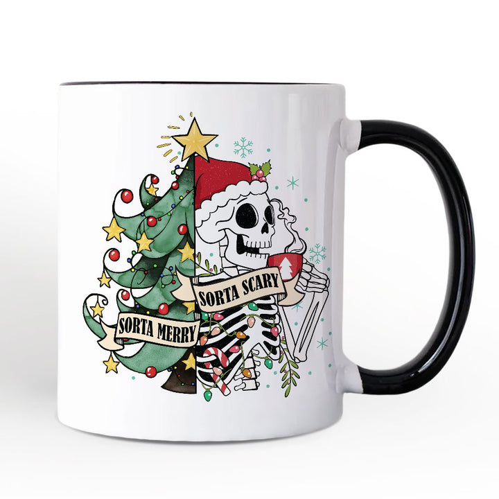 Sorta Merry Christmas Skeleton Personalized Mug, Sarcastic Holiday Gift with Custom Name Personalized Ceramic Mug OrnamentallyYou White - Black Non-Custom