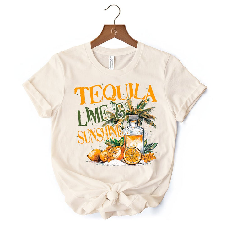 Tequila Lime & Sunshine T-Shirt, Trendy White and Natural Summer Drinking Tee T-Shirts OrnamentallyYou