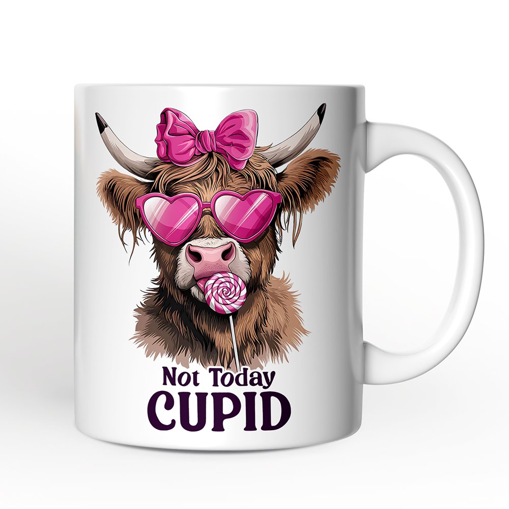 Valentines Highland Cow Personalized Mug, Not Today Cupid Funny Cow Lover Gift Personalized Ceramic Mug OrnamentallyYou 12oz Mug Non-Custom