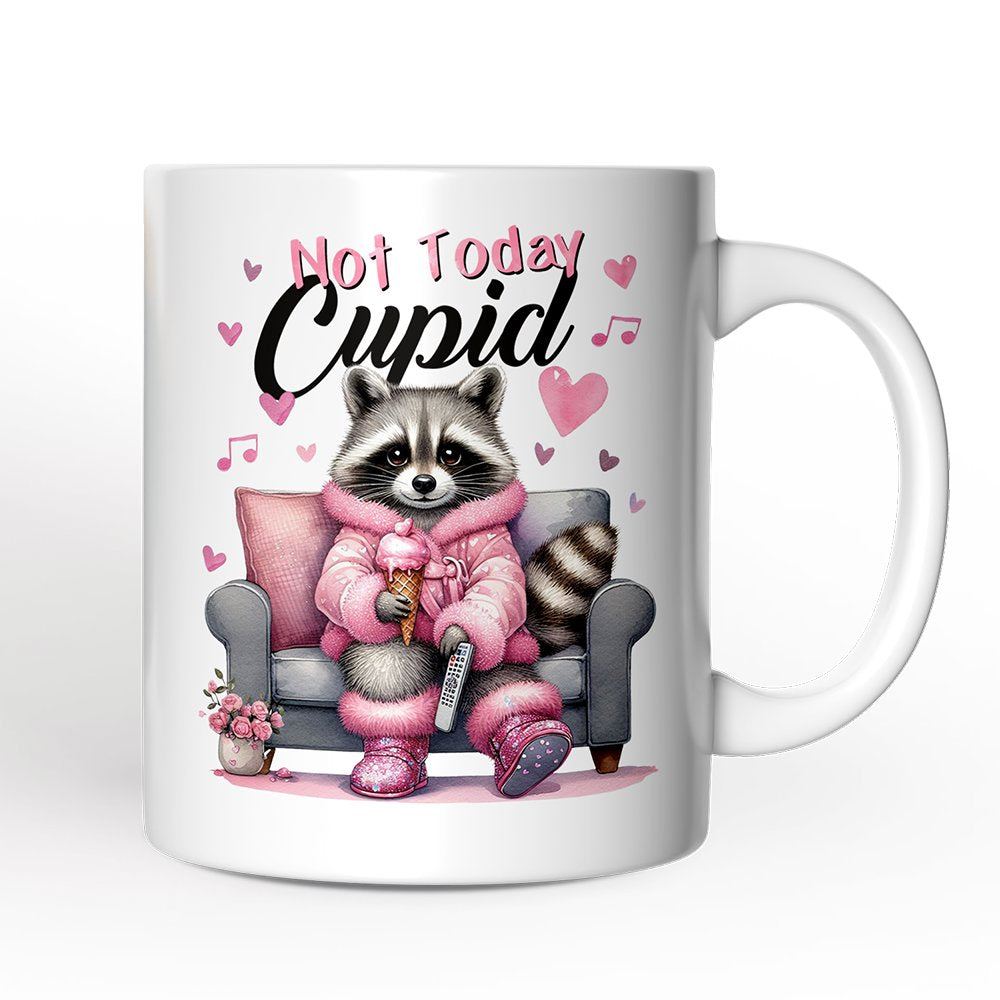 Valentines Snarky Racoon Personalized Mug, Not Today Cupid, Sarcastic Funny Racoon Lover Gift With Custom Name Personalized Ceramic Mug OrnamentallyYou 12oz Mug Non-Custom