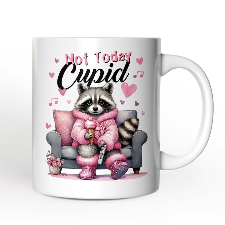 Valentines Snarky Racoon Personalized Mug, Not Today Cupid, Sarcastic Funny Racoon Lover Gift With Custom Name Personalized Ceramic Mug OrnamentallyYou 12oz Mug Non-Custom