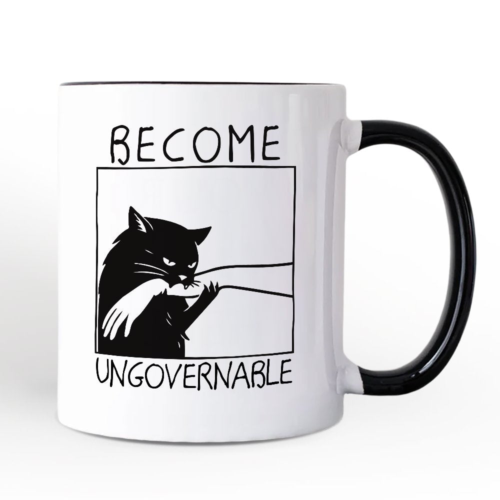 Become Ungovernable Black Cat Personalized Mug, Bites Hand Humorous Meme Gift with Custom Name Personalized Ceramic Mug OrnamentallyYou White - Black Non-Custom