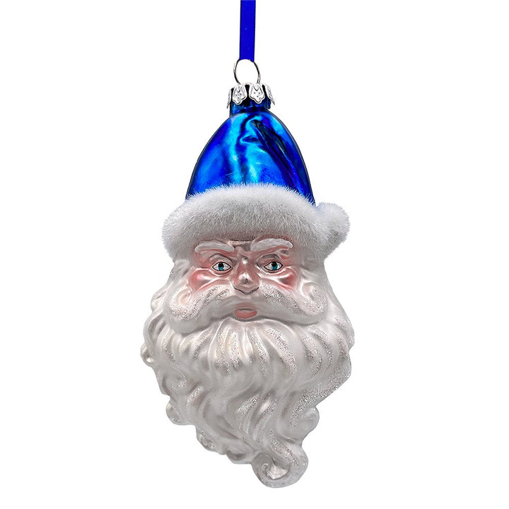 A Marvelous Blue Christmas Set of Four Glass Ornaments with Santa, Truck, Snow Cabin and Sleigh Ornament Bundle OrnamentallyYou