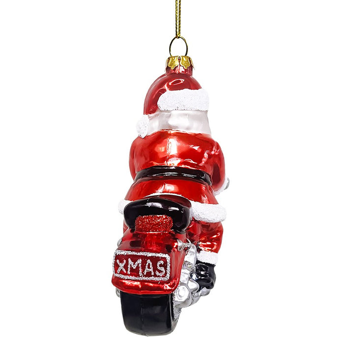 Motorcycle Santa Cruising Glass Christmas Ornament, Biker Gift Glass Ornament OrnamentallyYou