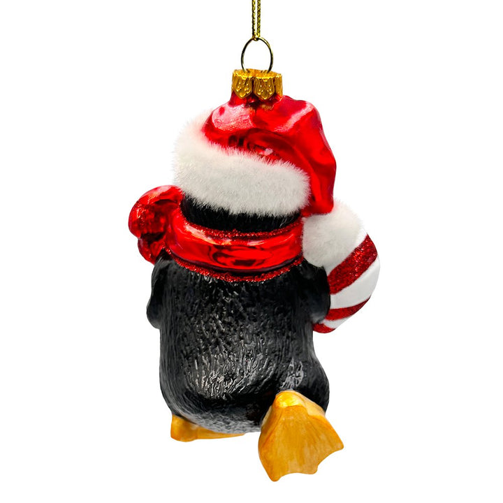 Penguin with Candy Glass Christmas Ornament, Arctic Bird Classic Tree Decoration Glass Ornament OrnamentallyYou