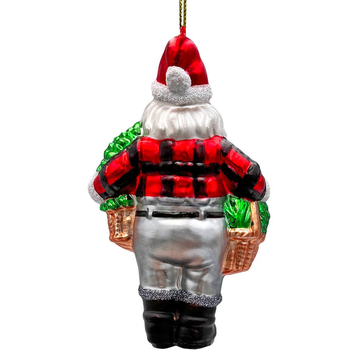 Wholesome Santa the Vegetable Farmer Glass Christmas Ornament, Farm Style Holding Potatoes, Lettuce, and Tomatoes Glass Ornament OrnamentallyYou