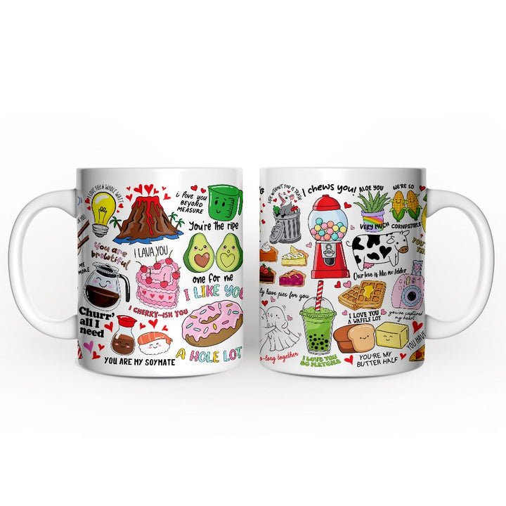 Hand Drawn Corny Love Puns Personalized Valentine Mug with Custom Name Personalized Ceramic Mug OrnamentallyYou 12oz Mug Non-Custom