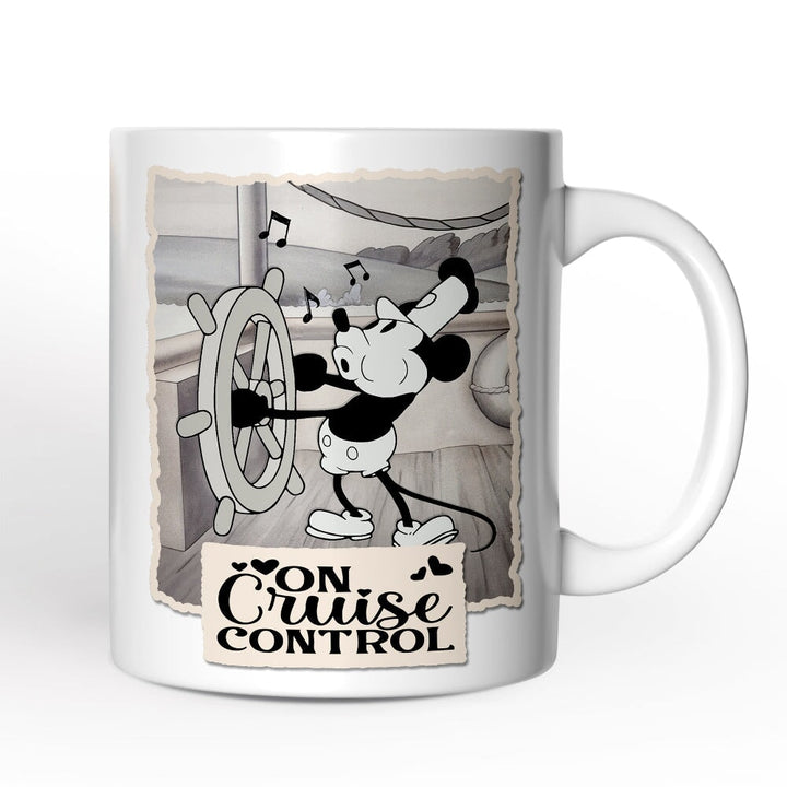 Funny Mouse On Cruise Control Personalized Mug, Classic Steamboat Willie Gift Personalized Ceramic Mug OrnamentallyYou 12oz Mug Non-Custom