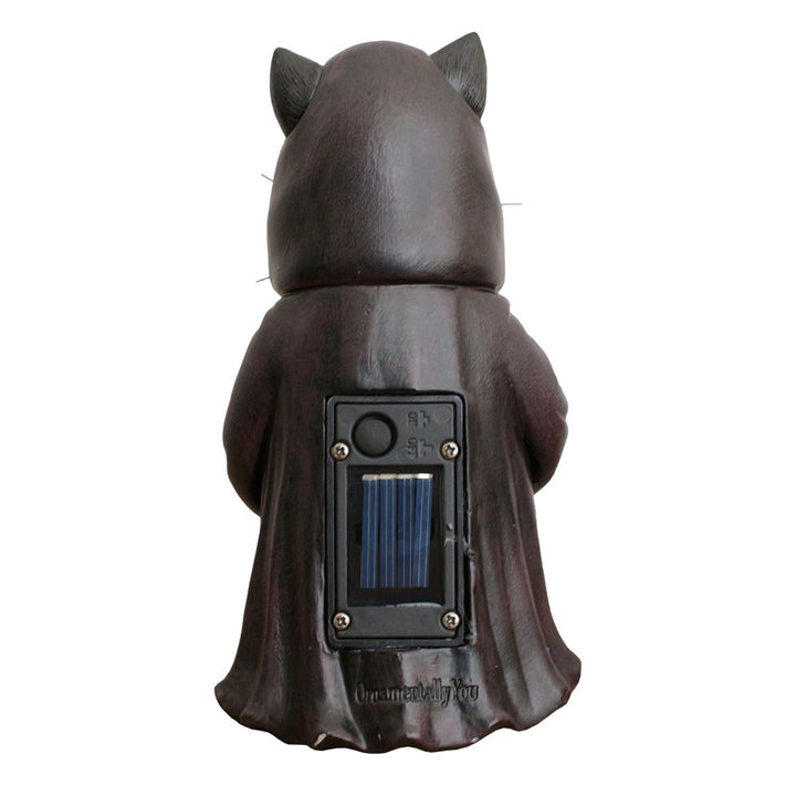 (Pre-Order) Ominous Black Cat Wizard Figurine, 7" Solar Light Gothic Yard Statue Decor Resin Statues OrnamentallyYou