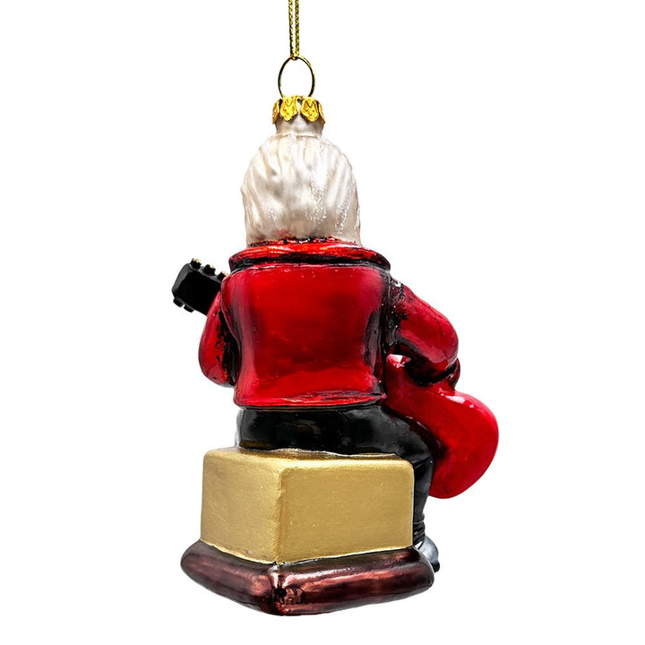 Rock Guitarist Santa Claus Glass Christmas Ornament, Rocker Musician Gift Glass Ornament OrnamentallyYou