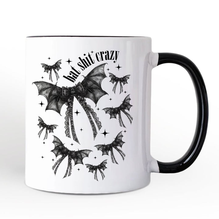 Bat Shit Crazy Coquette Bats Personalized Mug, Funny Halloween Gift with Custom Name Personalized Ceramic Mug OrnamentallyYou White - Black Non-Custom