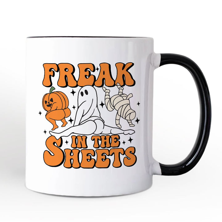 Freak in the Sheets Ghost Personalized Mug, Naughty Halloween Gift with Custom Name Personalized Ceramic Mug OrnamentallyYou White - Black Non-Custom