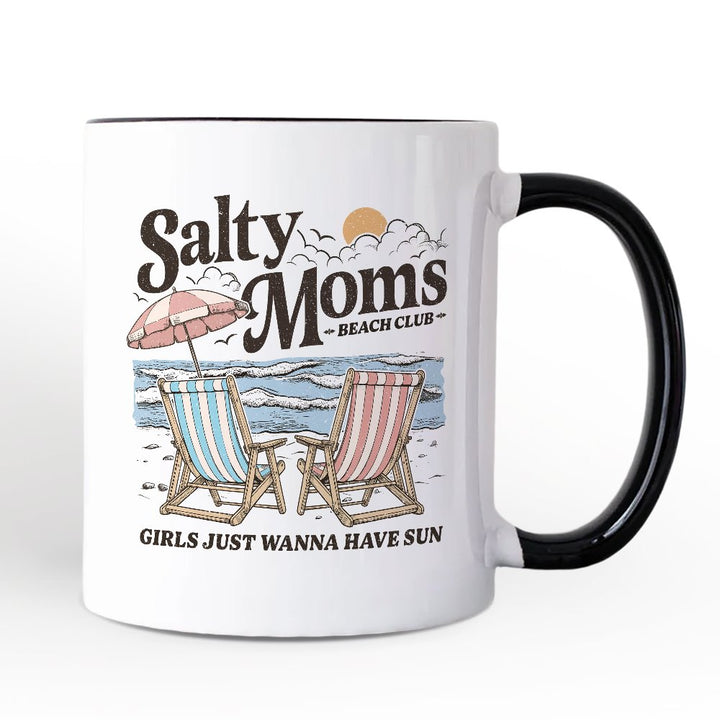 Salty Moms Beach Club Personalized Mug, Retro Summer Gift with Custom Name Personalized Ceramic Mug OrnamentallyYou White - Black Non-Custom